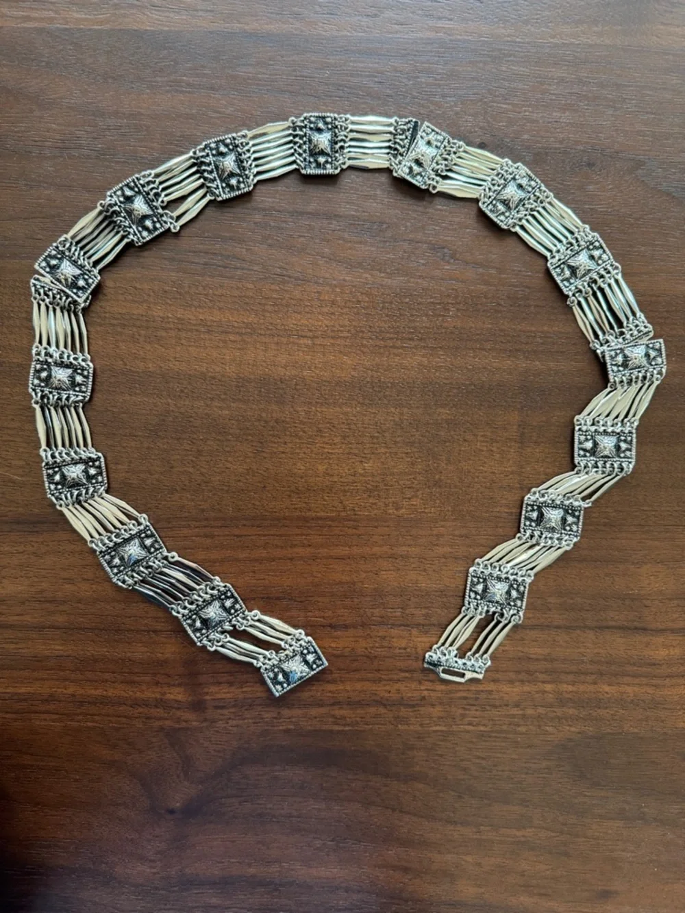 VINTAGE BELT HECHO MEXICO SILVER METAL SECTIONAL PANEL LINKS ARTICULATED 30 1/2”